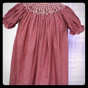 Red Gingham Bishop Style Baby Smocked Dress